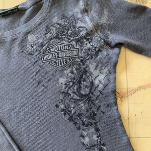 Vintage Harley Davidson Grey Thermal Shirt XS 0